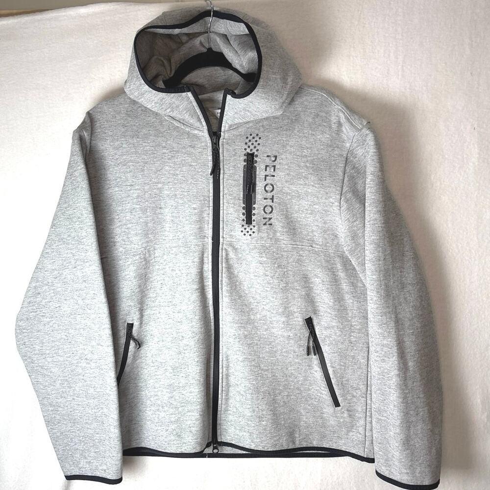 Peloton On The Go Full Zip Hoodie Men Sz Large Gray Sweatshirt Pockets Cycling